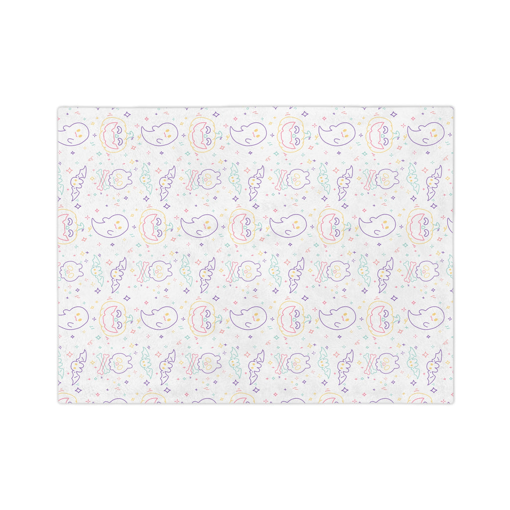 Kawaii Halloween Pattern Velveteen Microfiber Blanket | Pastel Halloween Neon Ghosts Bats Pumpkin Skull