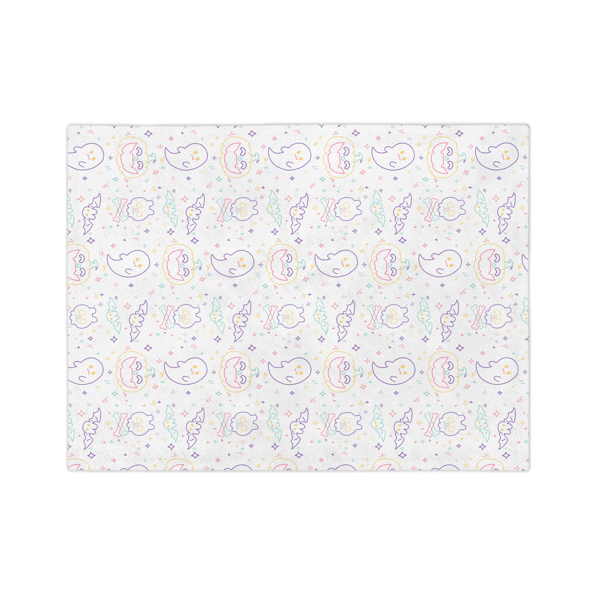Kawaii Halloween Pattern Velveteen Microfiber Blanket | Pastel Halloween Neon Ghosts Bats Pumpkin Skull