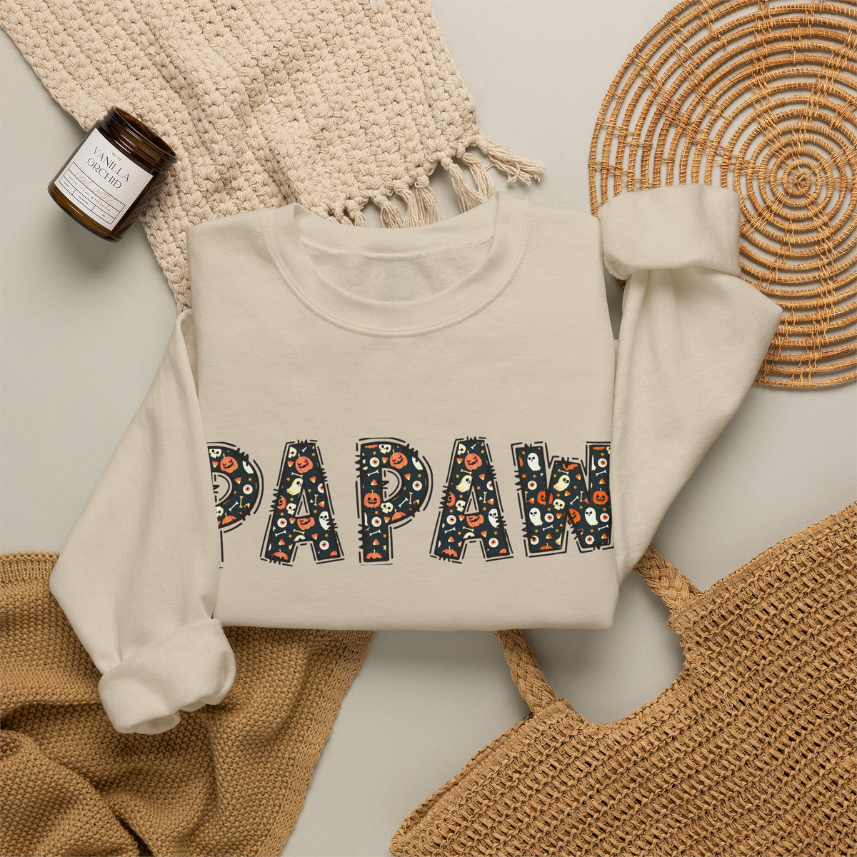 Papaw Pumpkin Skull Halloween Sweatshirt | Grandpa Autumn Crew Halloween Sweater