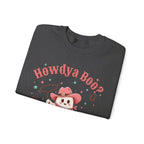 Crewneck Sweatshirt — “Howdya Boo?” Cute Western Cowboy Cowgirl Ghost Halloween Pullover