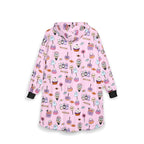 Cute Halloween Treats Hooded Blanket | Candy Pattern, Pink Cozy Wearable Blanket