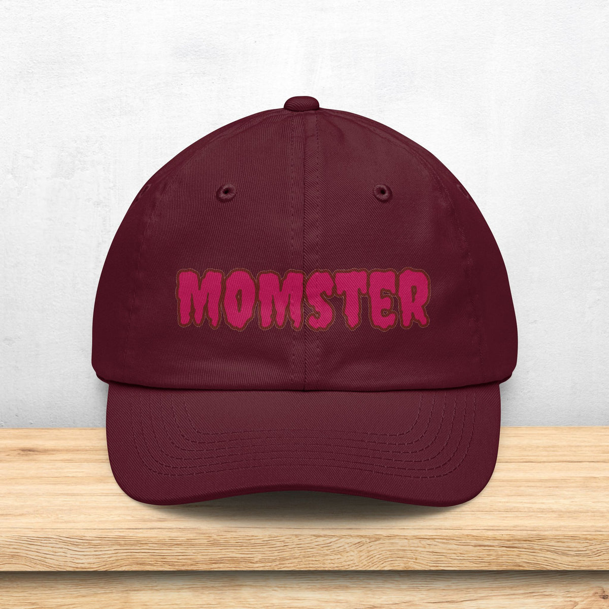 MOMSTER Embroidered Halloween Dad Hat | Mom Monster Cap, Gothic Pink Lettering