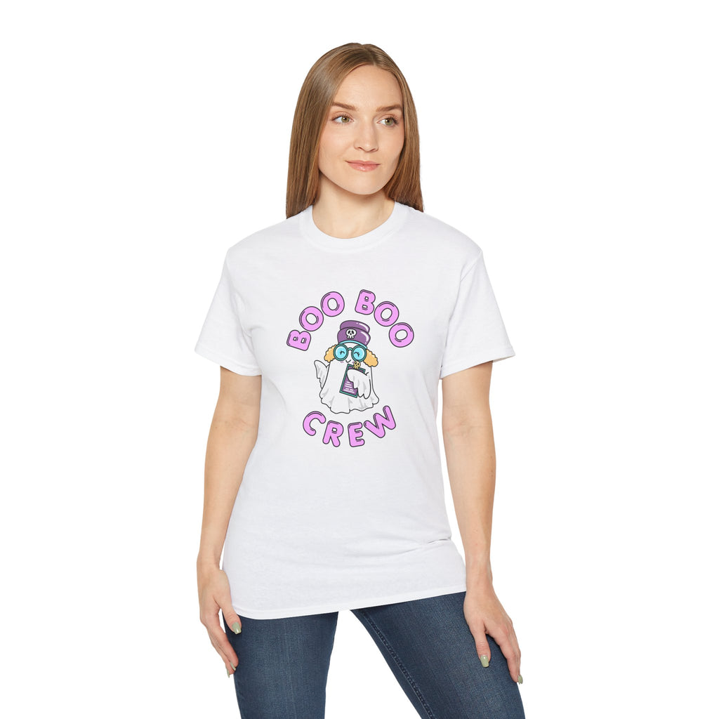 Boo Boo Crew Tee — Cute Blonde Nurse RN PRN DR Triage Ghosts Nursing Pharmacy Halloween T‑Shirt