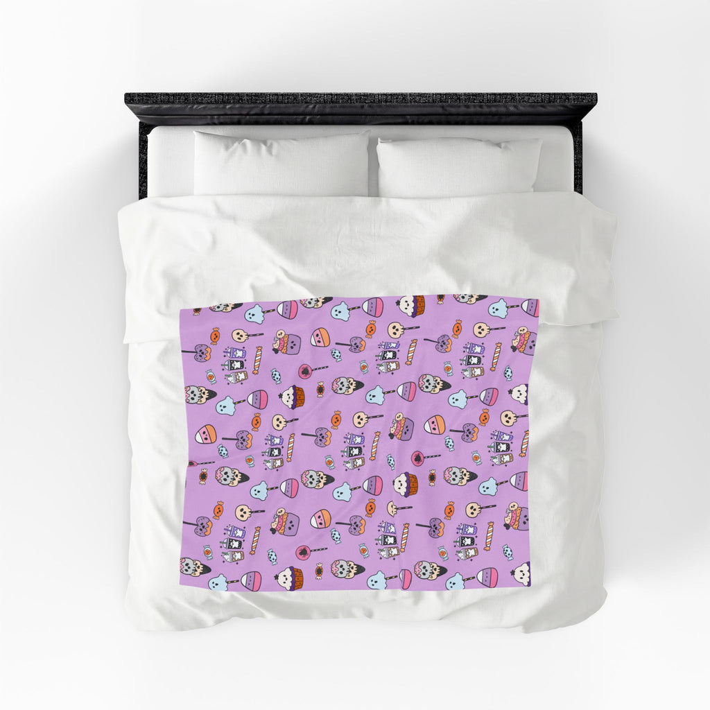 Cute Halloween Candy Pattern Velveteen Plush Blanket | Ghosts, Candy Corn, Cupcakes