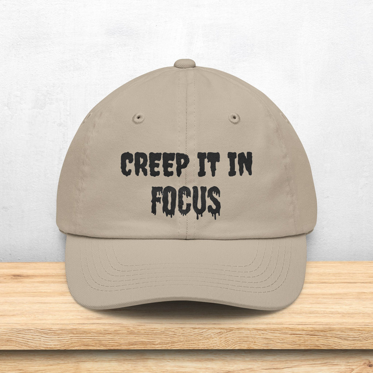 Creep It In Focus Dad Hat | Drippy Horror Text, Halloween Baseball Cap | Photographer Photography Pun
