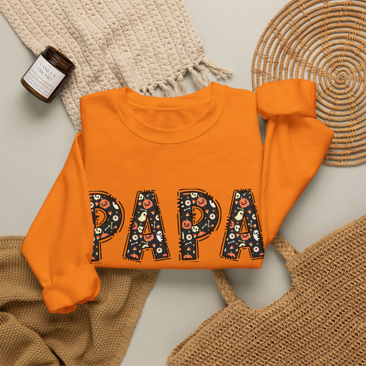 Papa Pumpkin Skull Halloween Sweatshirt | Dad Father Grandpa Grandfather Autumn Crew Halloween Sweater
