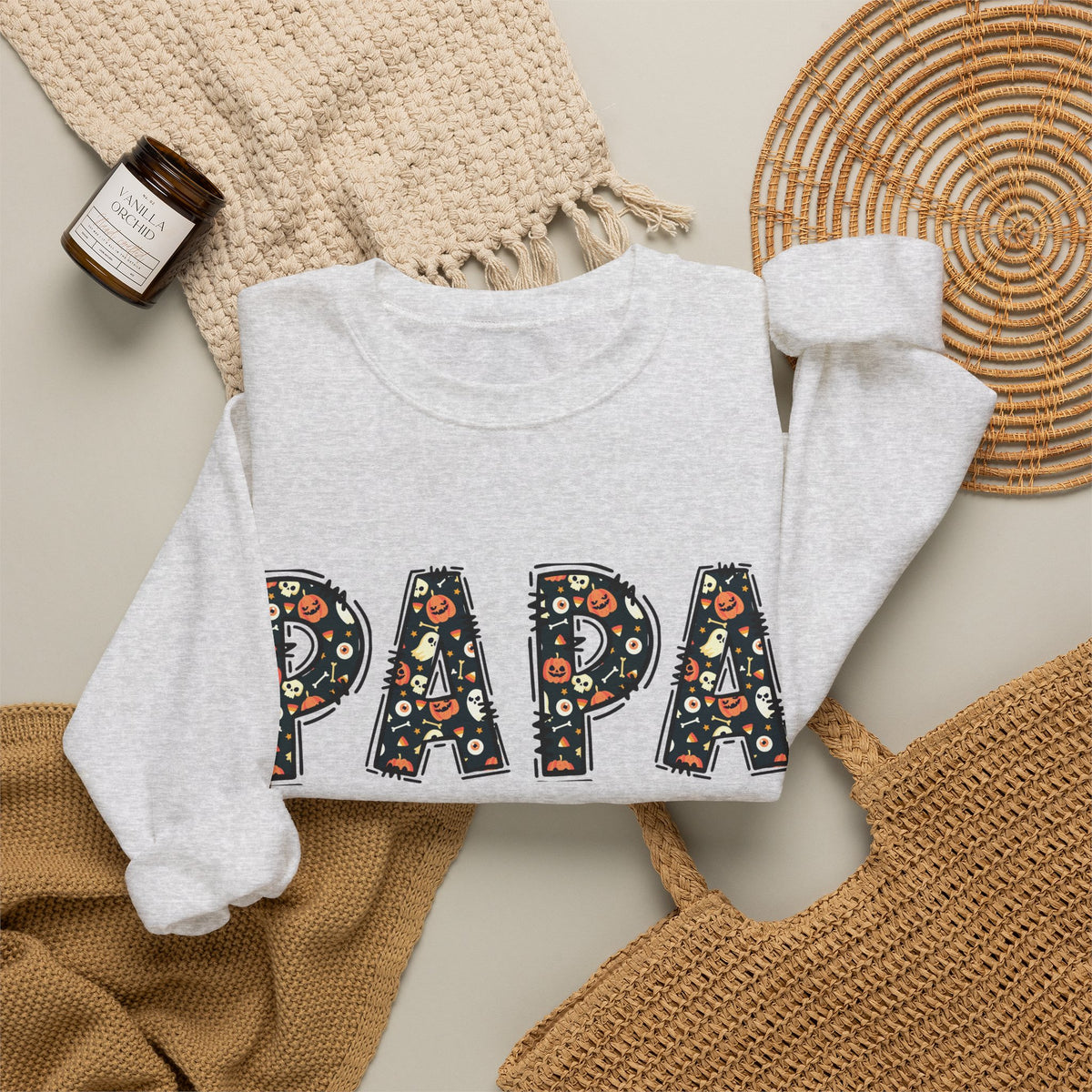 Papa Pumpkin Skull Halloween Sweatshirt | Dad Father Grandpa Grandfather Autumn Crew Halloween Sweater