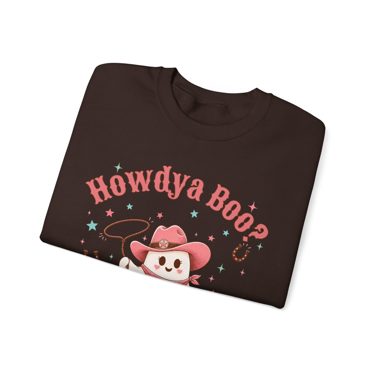 Crewneck Sweatshirt — “Howdya Boo?” Cute Western Cowboy Cowgirl Ghost Halloween Pullover