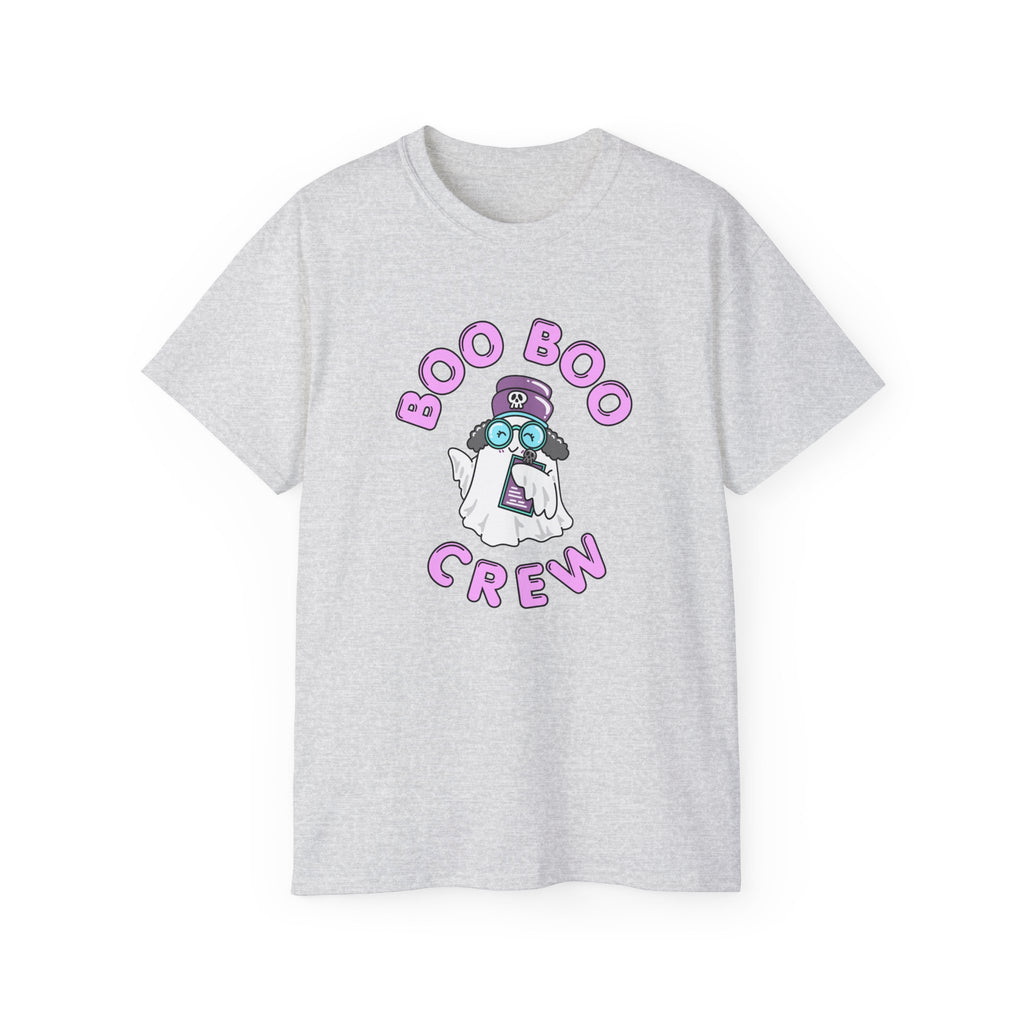 Boo Boo Crew Tee — Cute Grey Black Haired Nurse RN PRN DR Triage Ghosts Nursing Pharmacy Halloween T‑Shirt