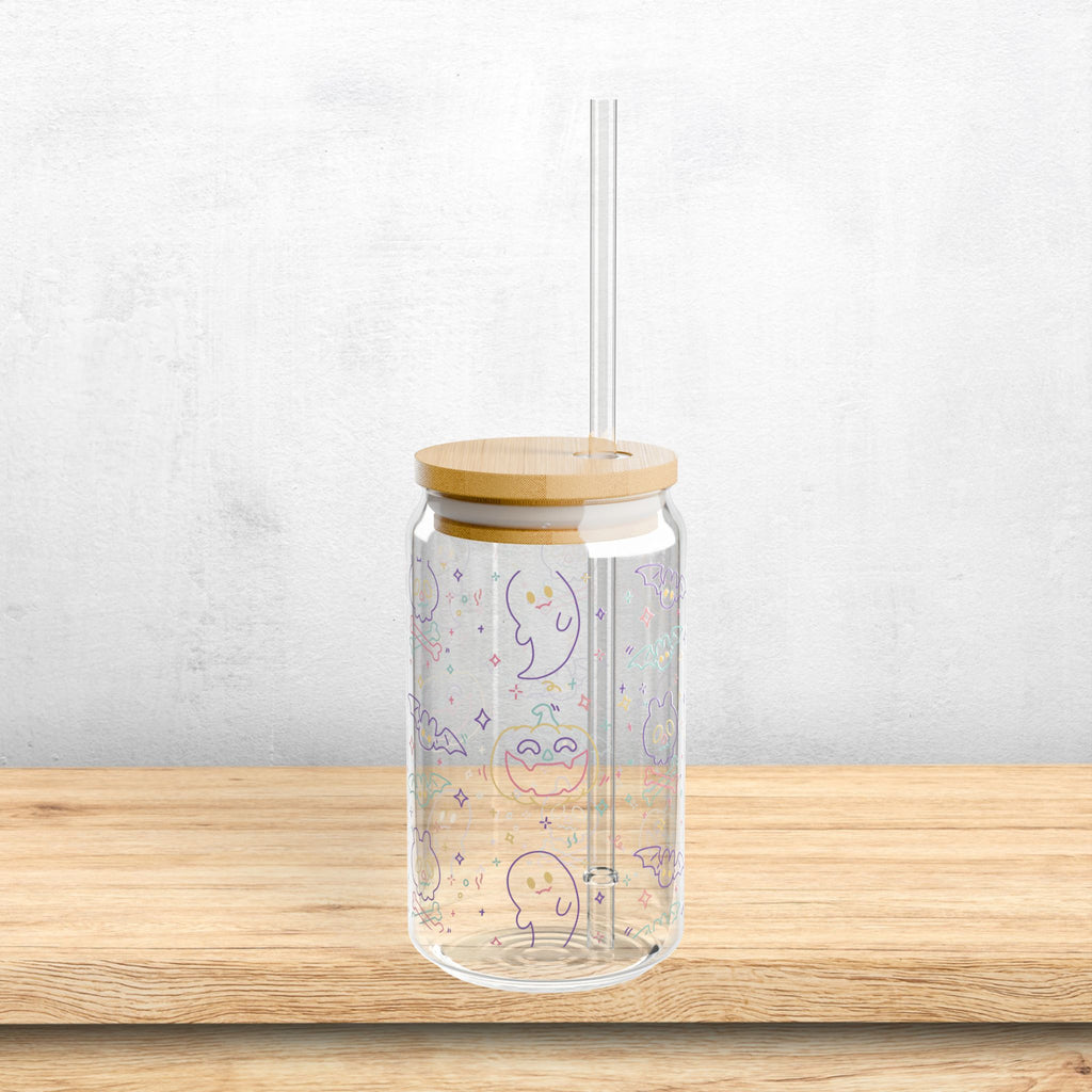 Cute Pastel Ghosts Sipper Glass Jar Halloween Cup
