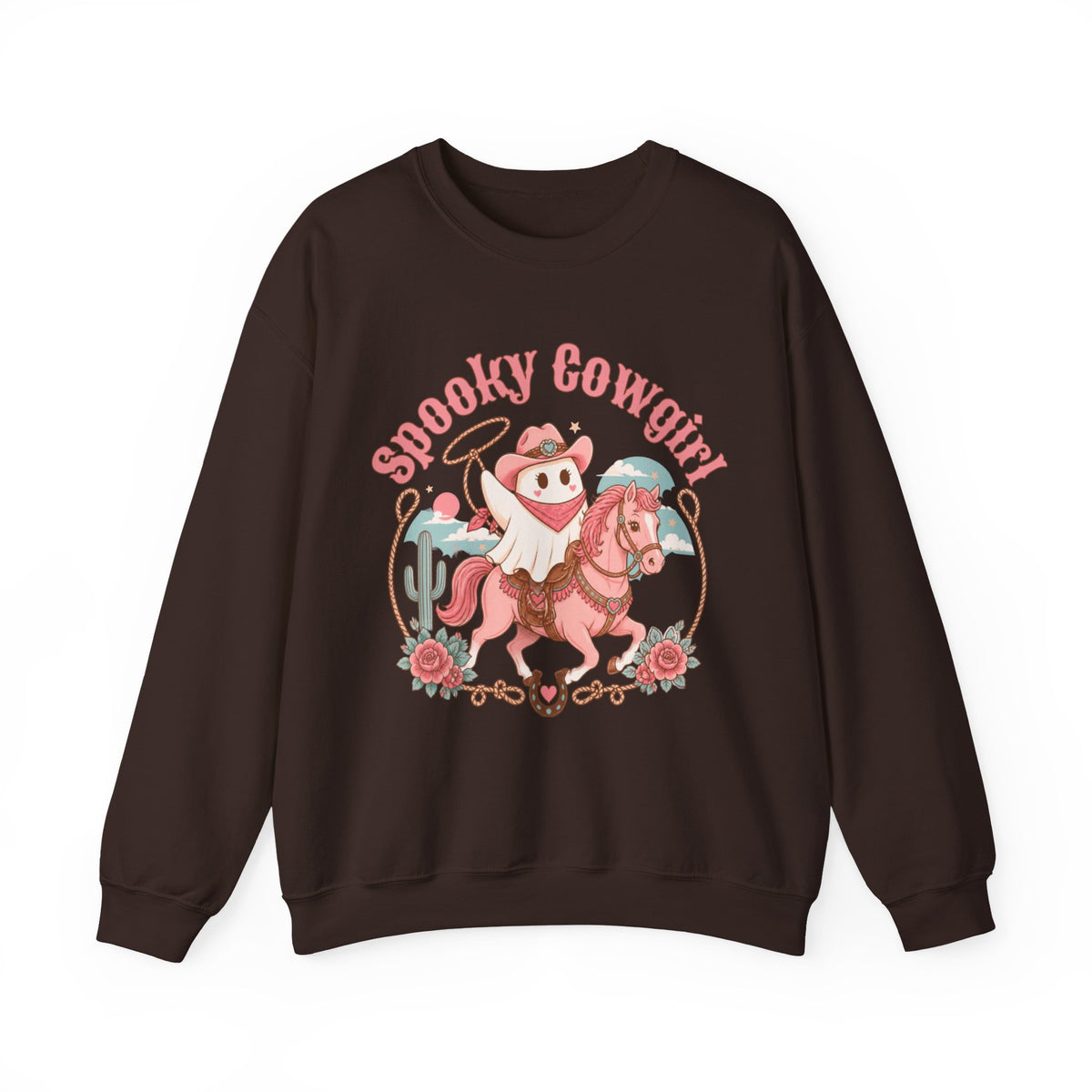 Crewneck Sweatshirt — “Spooky Cowgirl” Cute Western Cowboy Cowgirl Ghost Halloween Pullover