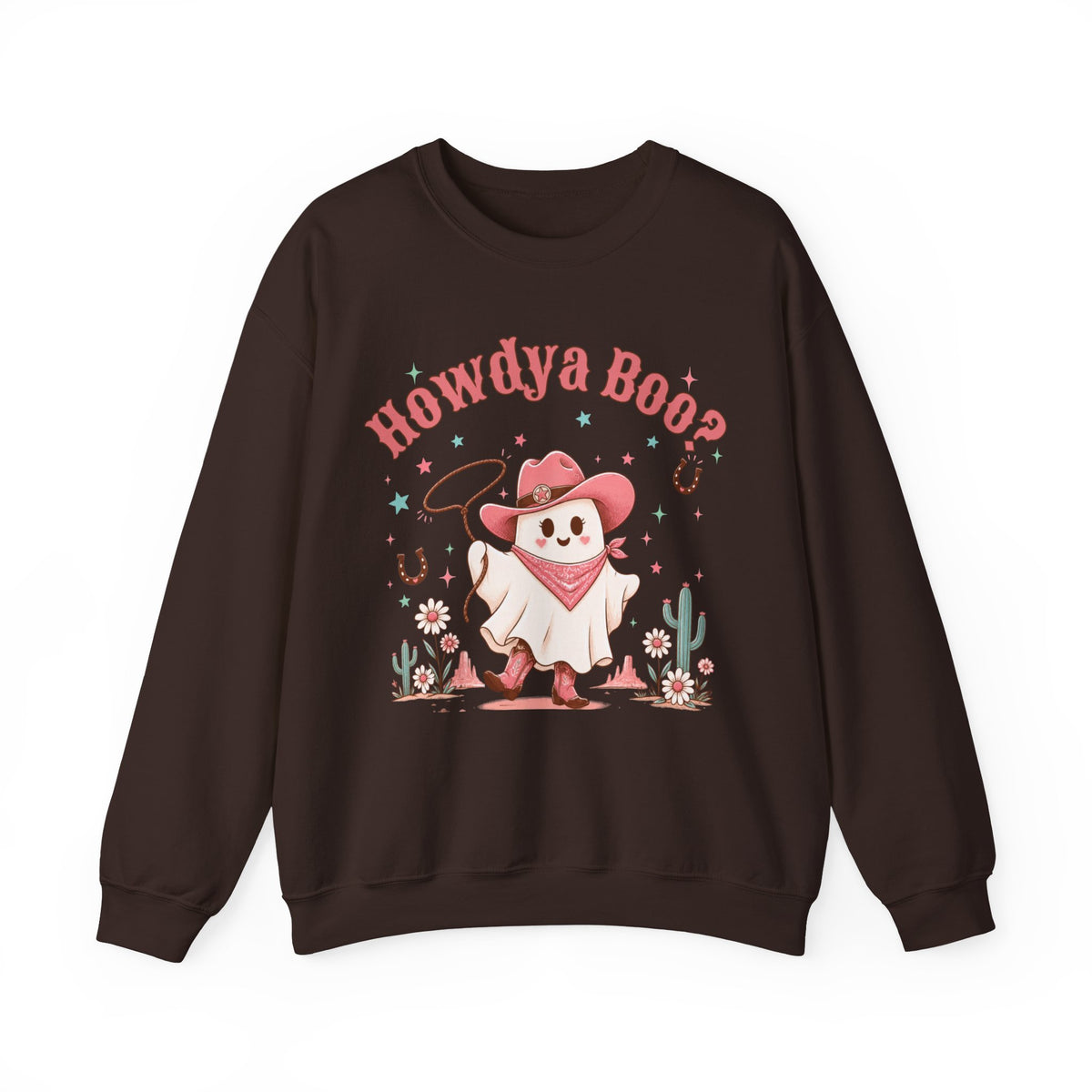 Crewneck Sweatshirt — “Howdya Boo?” Cute Western Cowboy Cowgirl Ghost Halloween Pullover