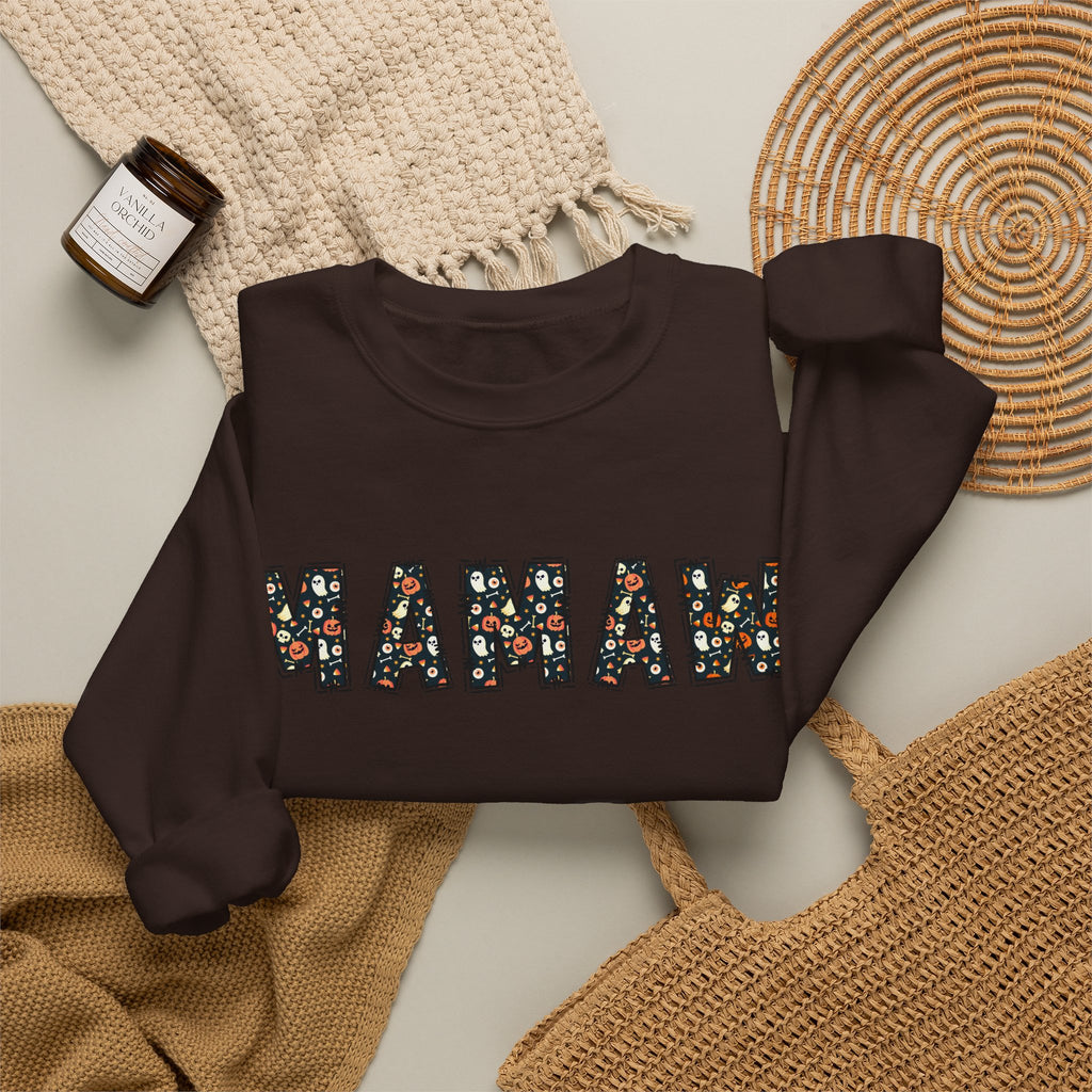 Mamaw Pumpkin Skull Halloween Sweatshirt | Grandma Embroidered Autumn Crew