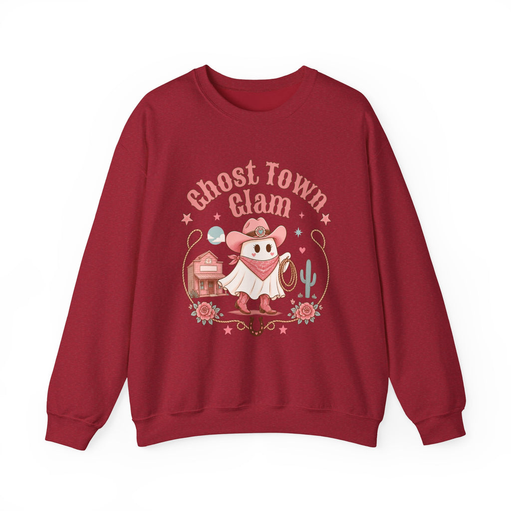 Crewneck Sweatshirt — “Ghost Town Glam” Cute Western Cowboy Cowgirl Ghost Halloween Pullover