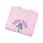 Boo Boo Crew Tee — Cute Grey Black Haired Nurse RN PRN DR Triage Ghosts Nursing Pharmacy Halloween T‑Shirt