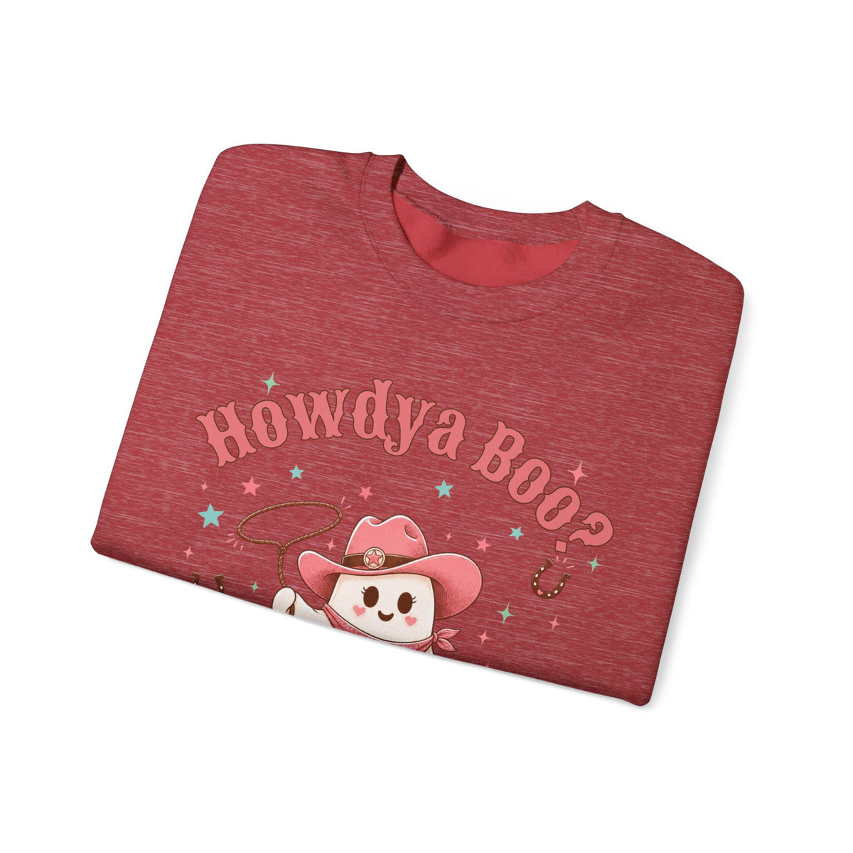 Crewneck Sweatshirt — “Howdya Boo?” Cute Western Cowboy Cowgirl Ghost Halloween Pullover