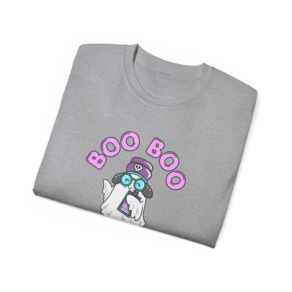 Boo Boo Crew Tee — Cute Grey Black Haired Nurse RN PRN DR Triage Ghosts Nursing Pharmacy Halloween T‑Shirt