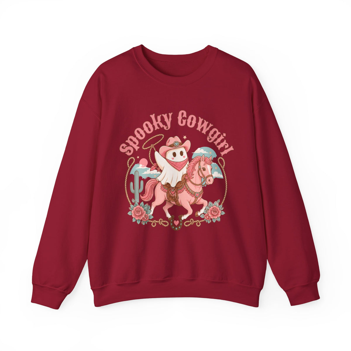 Crewneck Sweatshirt — “Spooky Cowgirl” Cute Western Cowboy Cowgirl Ghost Halloween Pullover