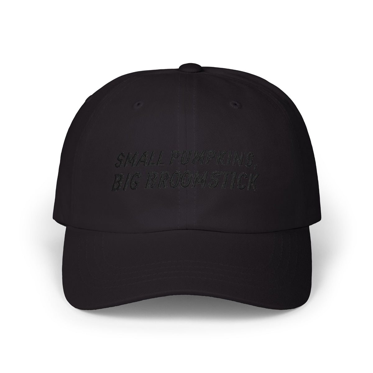 Small Pumpkins Big Broomstick Dad Cap | Funny Halloween Pun Mens Humor | Embroidered Slogan Baseball Hat