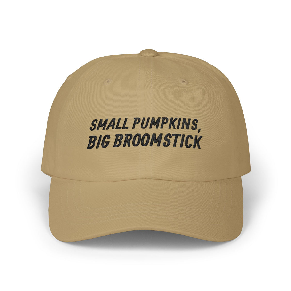 Small Pumpkins Big Broomstick Dad Cap | Funny Halloween Pun Mens Humor | Embroidered Slogan Baseball Hat