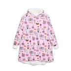 Cute Halloween Treats Hooded Blanket | Candy Pattern, Pink Cozy Wearable Blanket
