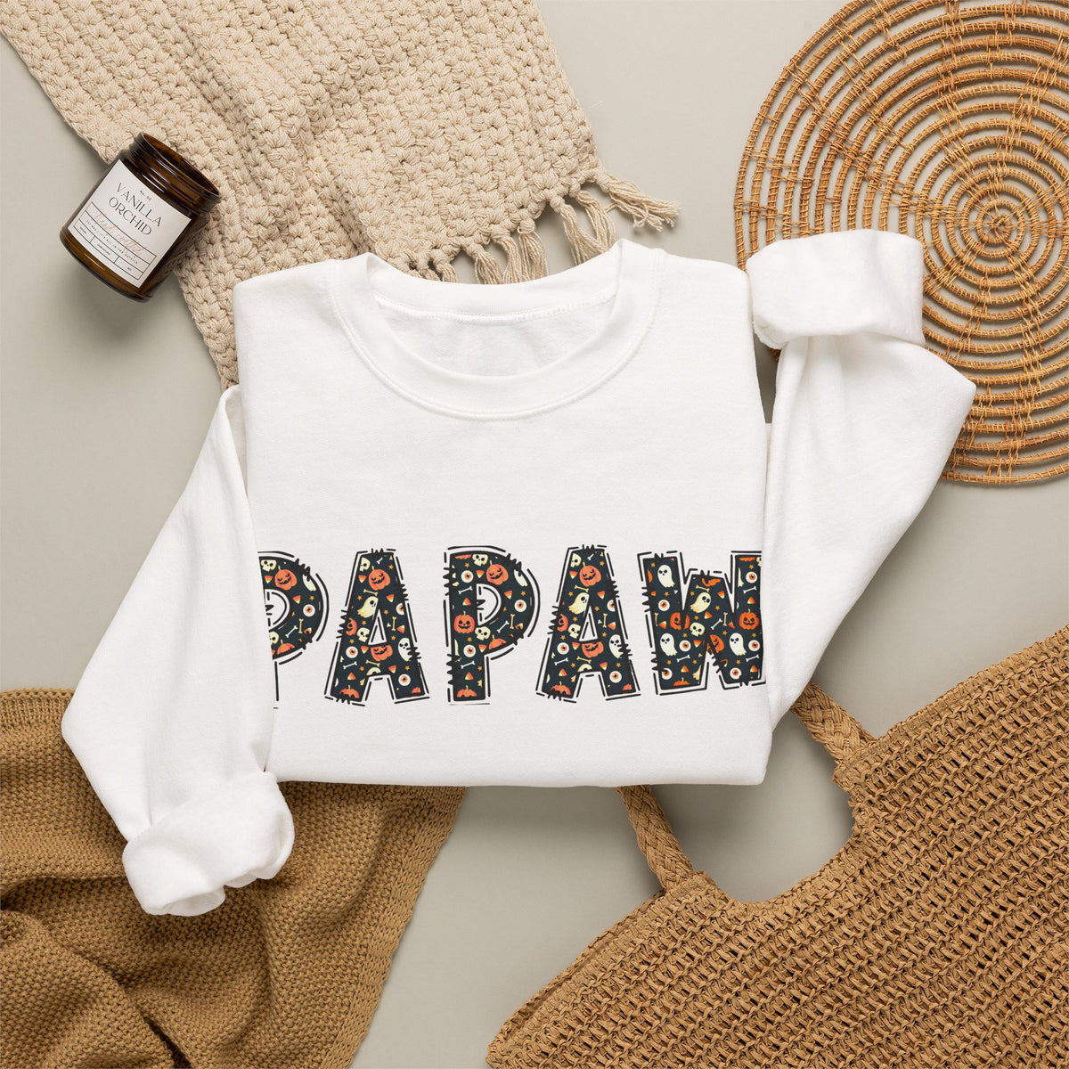 Papaw Pumpkin Skull Halloween Sweatshirt | Grandpa Autumn Crew Halloween Sweater
