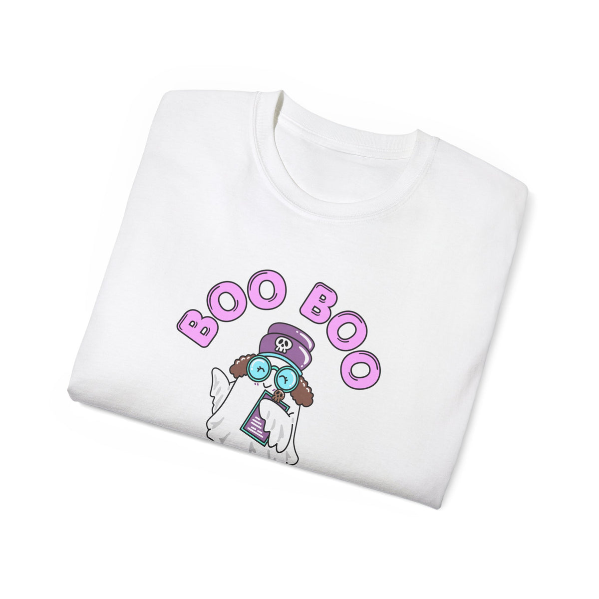 Boo Boo Crew Tee — Cute Brunette Nurse RN PRN DR Triage Ghosts Nursing Pharmacy Halloween T‑Shirt