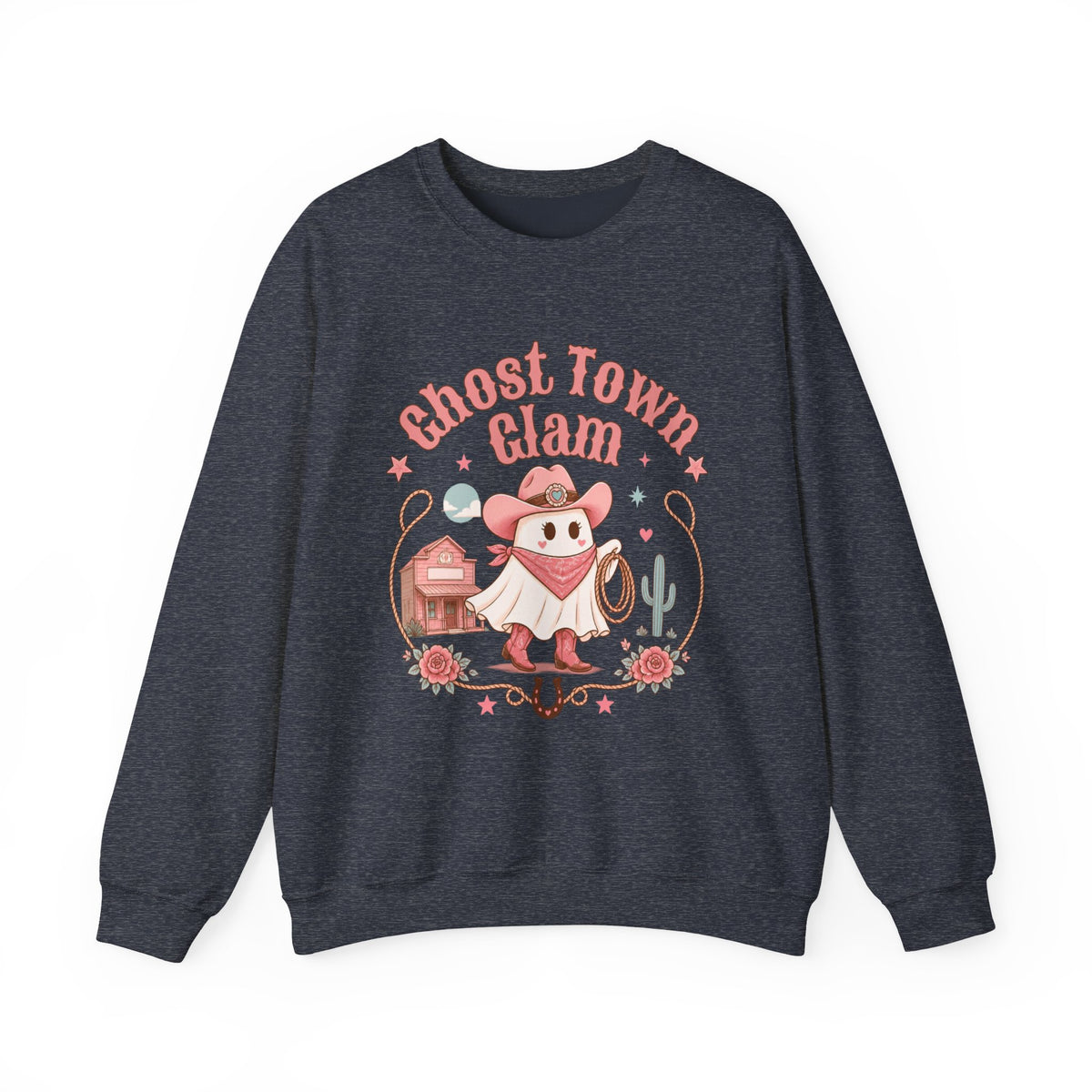 Crewneck Sweatshirt — “Ghost Town Glam” Cute Western Cowboy Cowgirl Ghost Halloween Pullover
