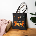 Halloween Trick or Treat Canvas Tote — Cotton Candycorn Pumpkin Bat Reusable Bag
