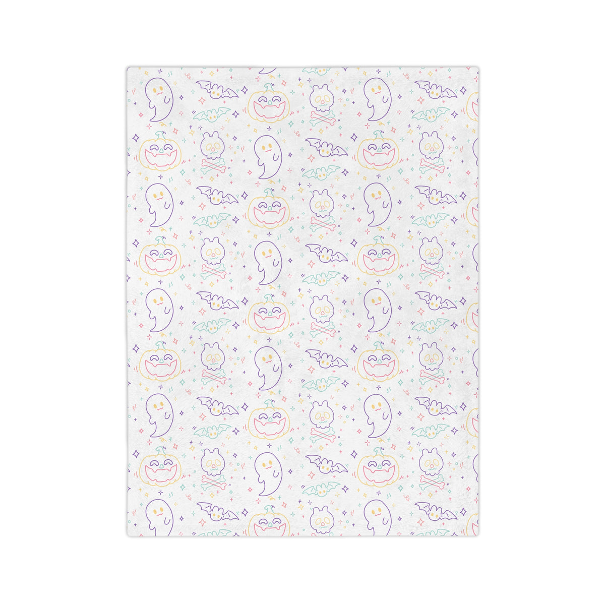 Kawaii Halloween Pattern Velveteen Microfiber Blanket | Pastel Halloween Neon Ghosts Bats Pumpkin Skull
