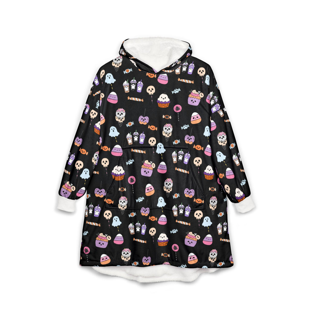 Cute Halloween Treats Hooded Blanket | Ghosts, Candy, Cupcakes Pattern