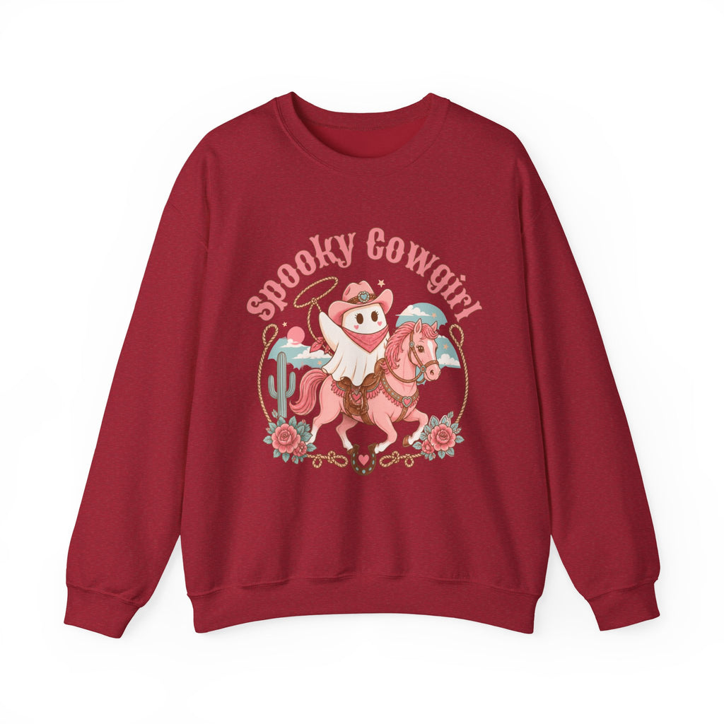 Crewneck Sweatshirt — “Spooky Cowgirl” Cute Western Cowboy Cowgirl Ghost Halloween Pullover