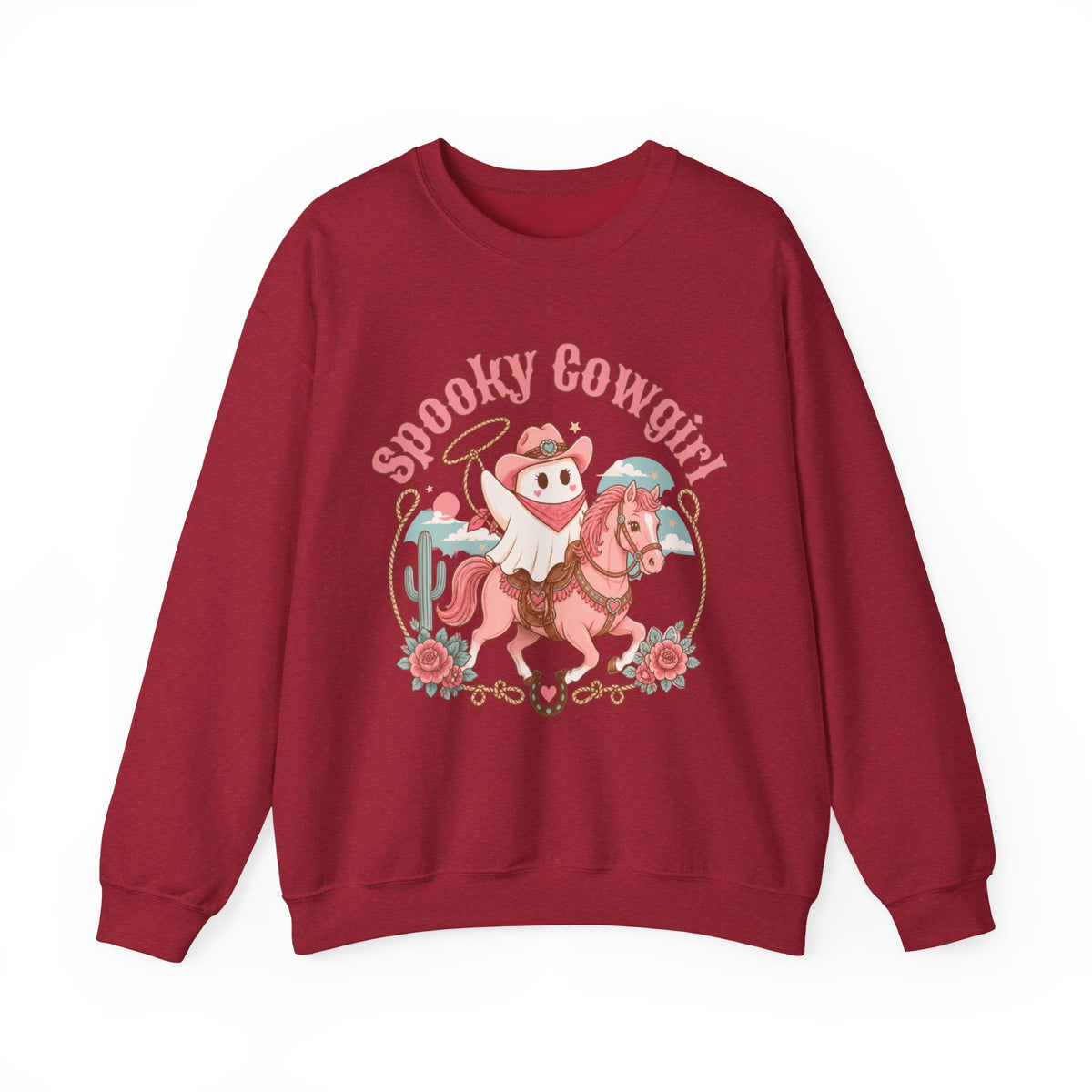 Crewneck Sweatshirt — “Spooky Cowgirl” Cute Western Cowboy Cowgirl Ghost Halloween Pullover