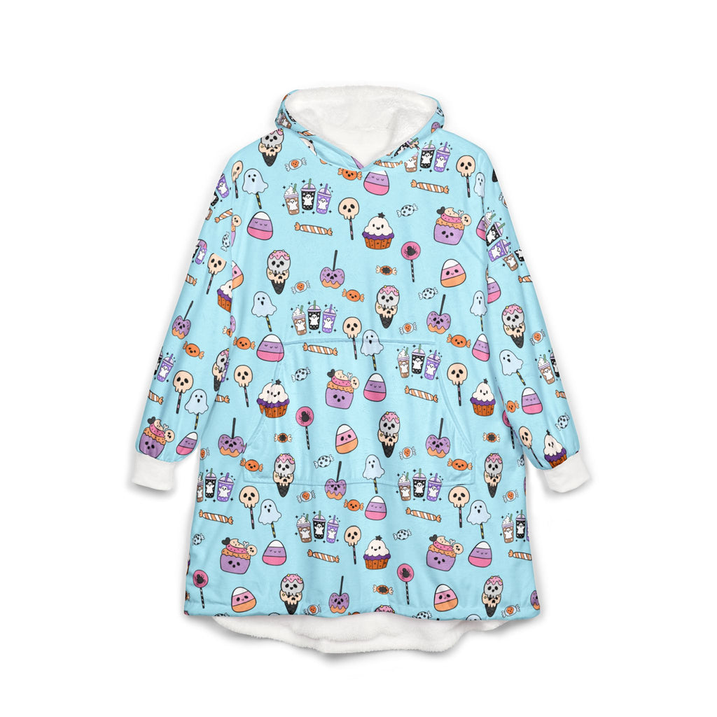 Cute Halloween Candy Pattern Hooded Blanket | Ghosts, Cupcakes, Lollipops, Ice Cream