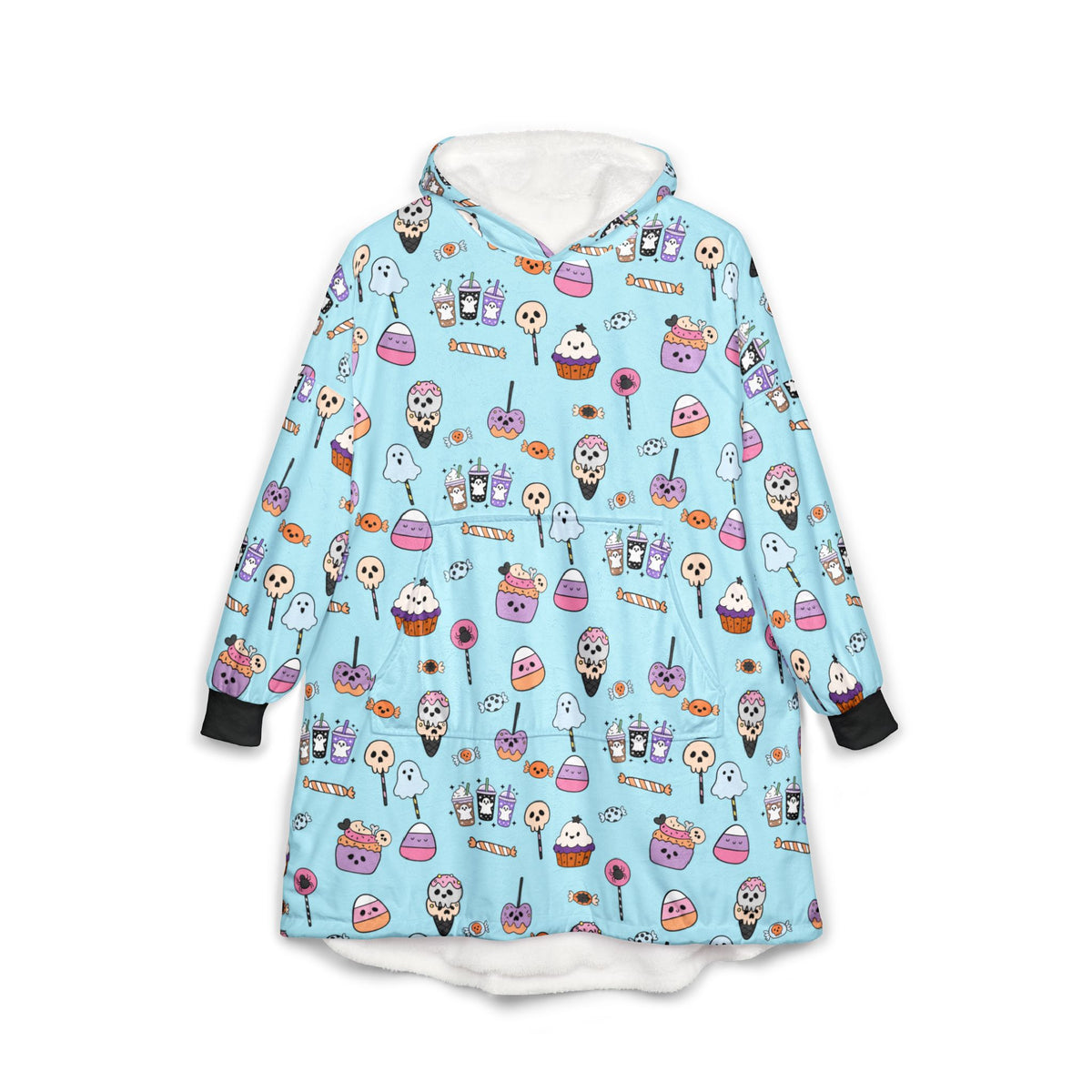 Cute Halloween Candy Pattern Hooded Blanket | Ghosts, Cupcakes, Lollipops, Ice Cream