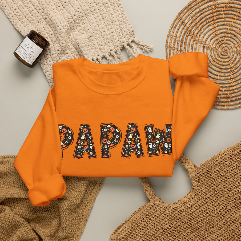 Papaw Pumpkin Skull Halloween Sweatshirt | Grandpa Autumn Crew Halloween Sweater