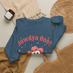 Crewneck Sweatshirt — “Howdya Boo?” Cute Western Cowboy Cowgirl Ghost Halloween Pullover