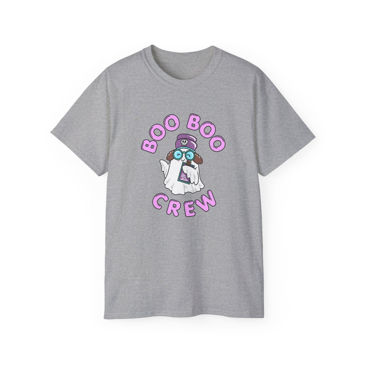 Boo Boo Crew Tee — Cute Brunette Nurse RN PRN DR Triage Ghosts Nursing Pharmacy Halloween T‑Shirt