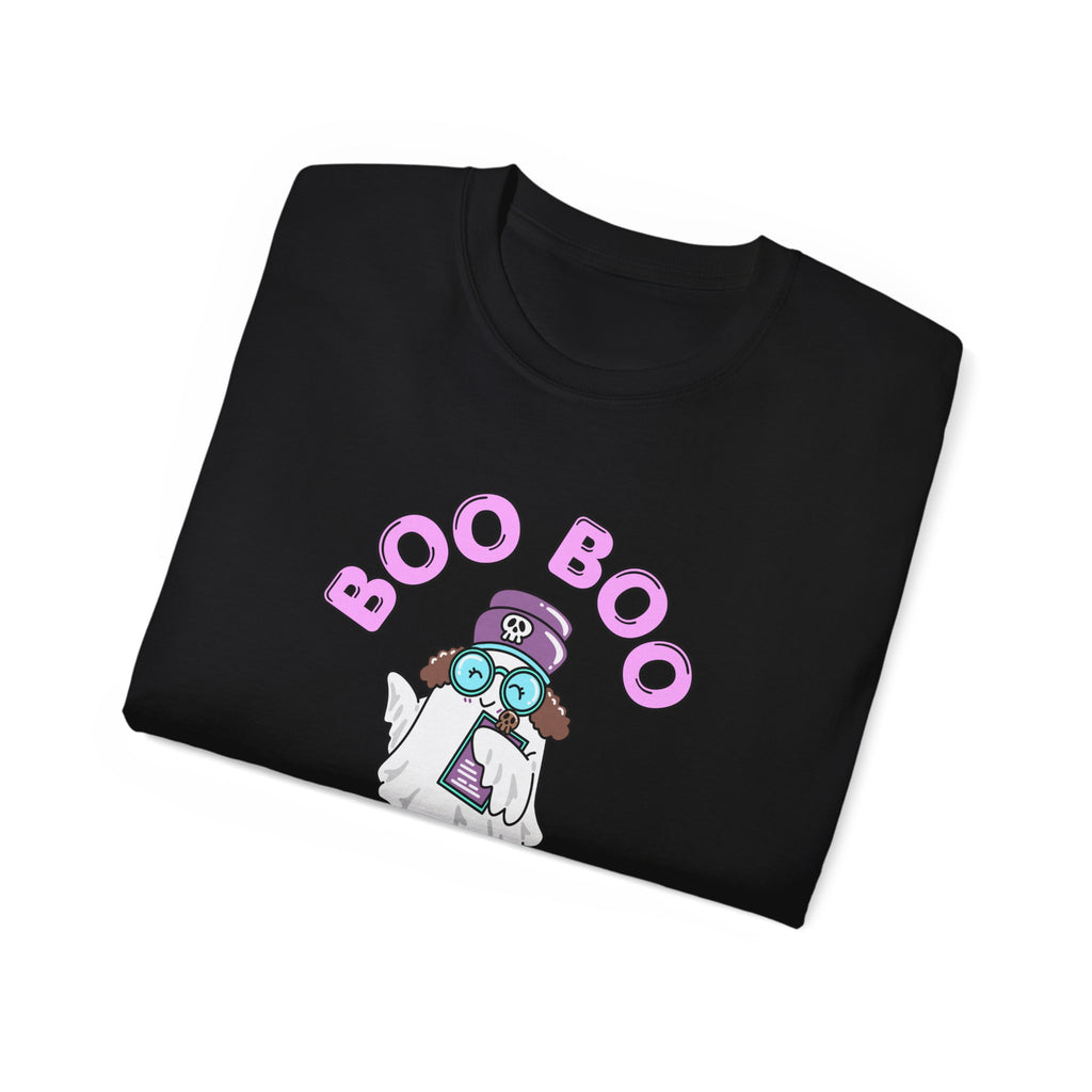 Boo Boo Crew Tee — Cute Brunette Nurse RN PRN DR Triage Ghosts Nursing Pharmacy Halloween T‑Shirt