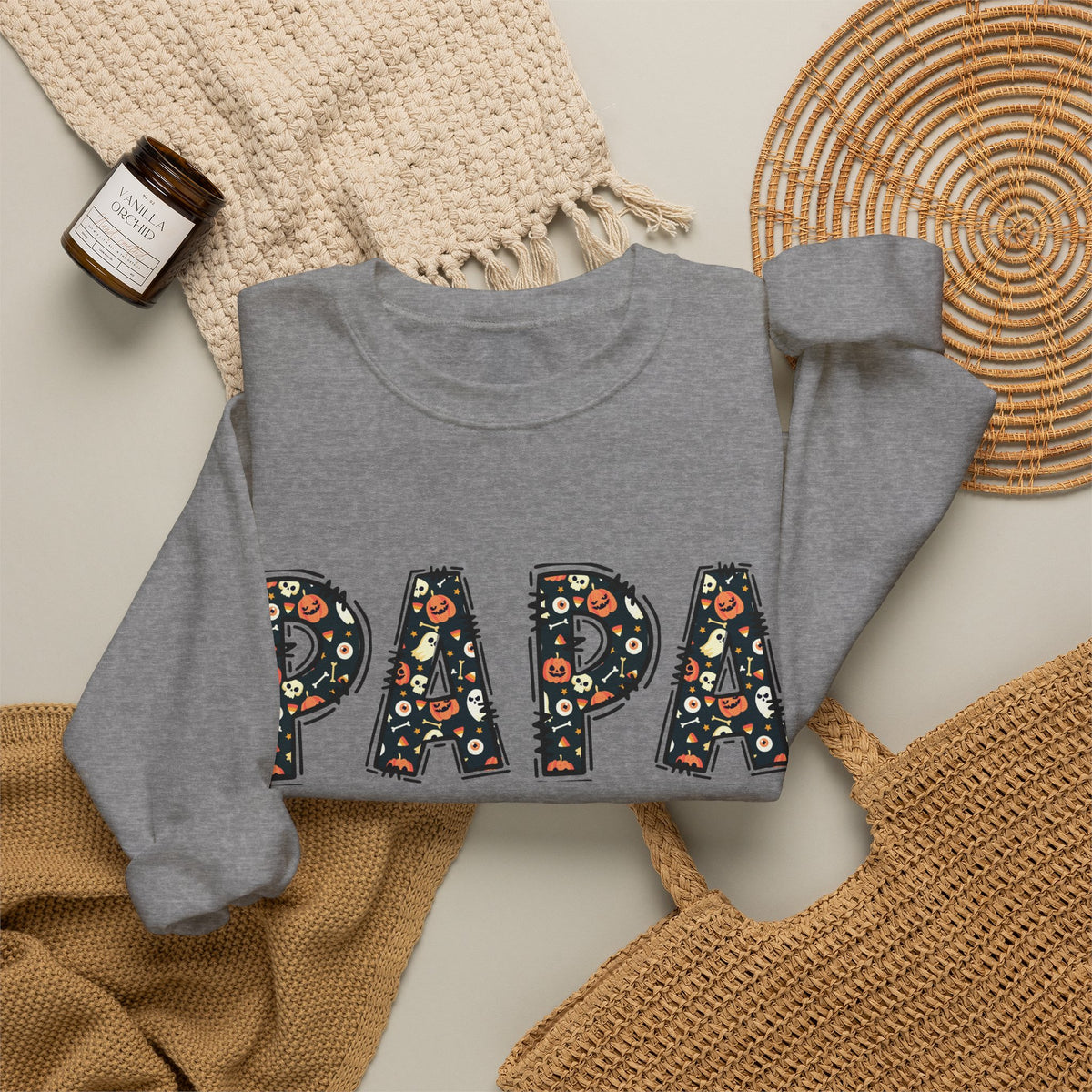 Papa Pumpkin Skull Halloween Sweatshirt | Dad Father Grandpa Grandfather Autumn Crew Halloween Sweater