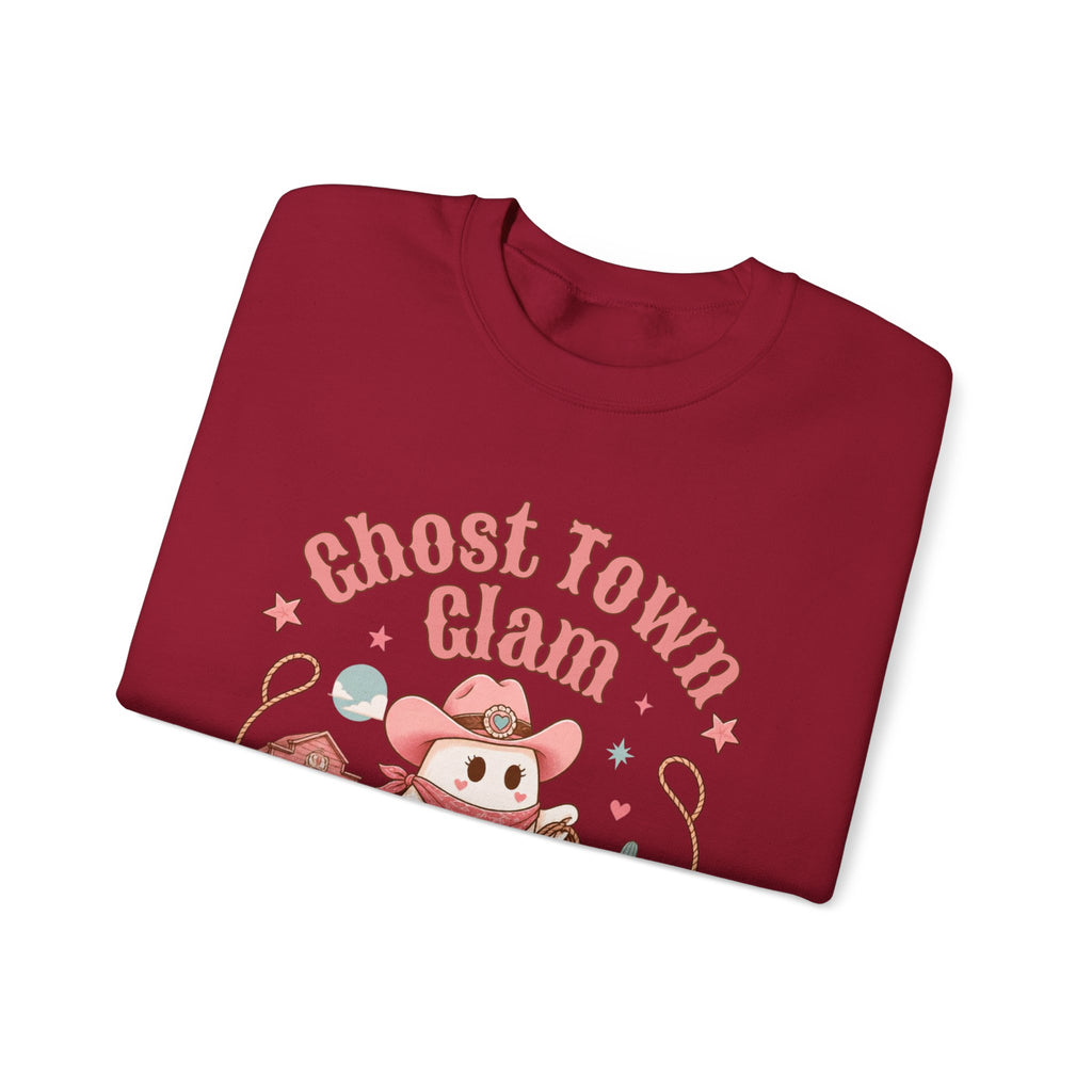 Crewneck Sweatshirt — “Ghost Town Glam” Cute Western Cowboy Cowgirl Ghost Halloween Pullover