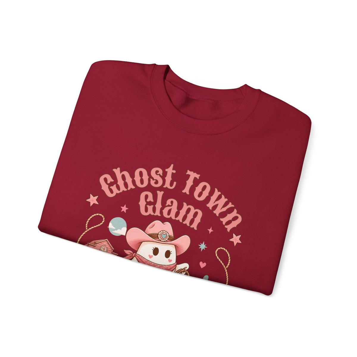 Crewneck Sweatshirt — “Ghost Town Glam” Cute Western Cowboy Cowgirl Ghost Halloween Pullover