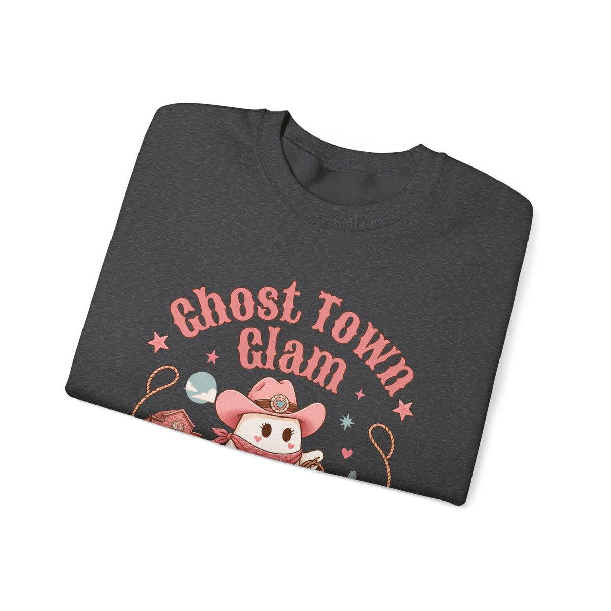 Crewneck Sweatshirt — “Ghost Town Glam” Cute Western Cowboy Cowgirl Ghost Halloween Pullover