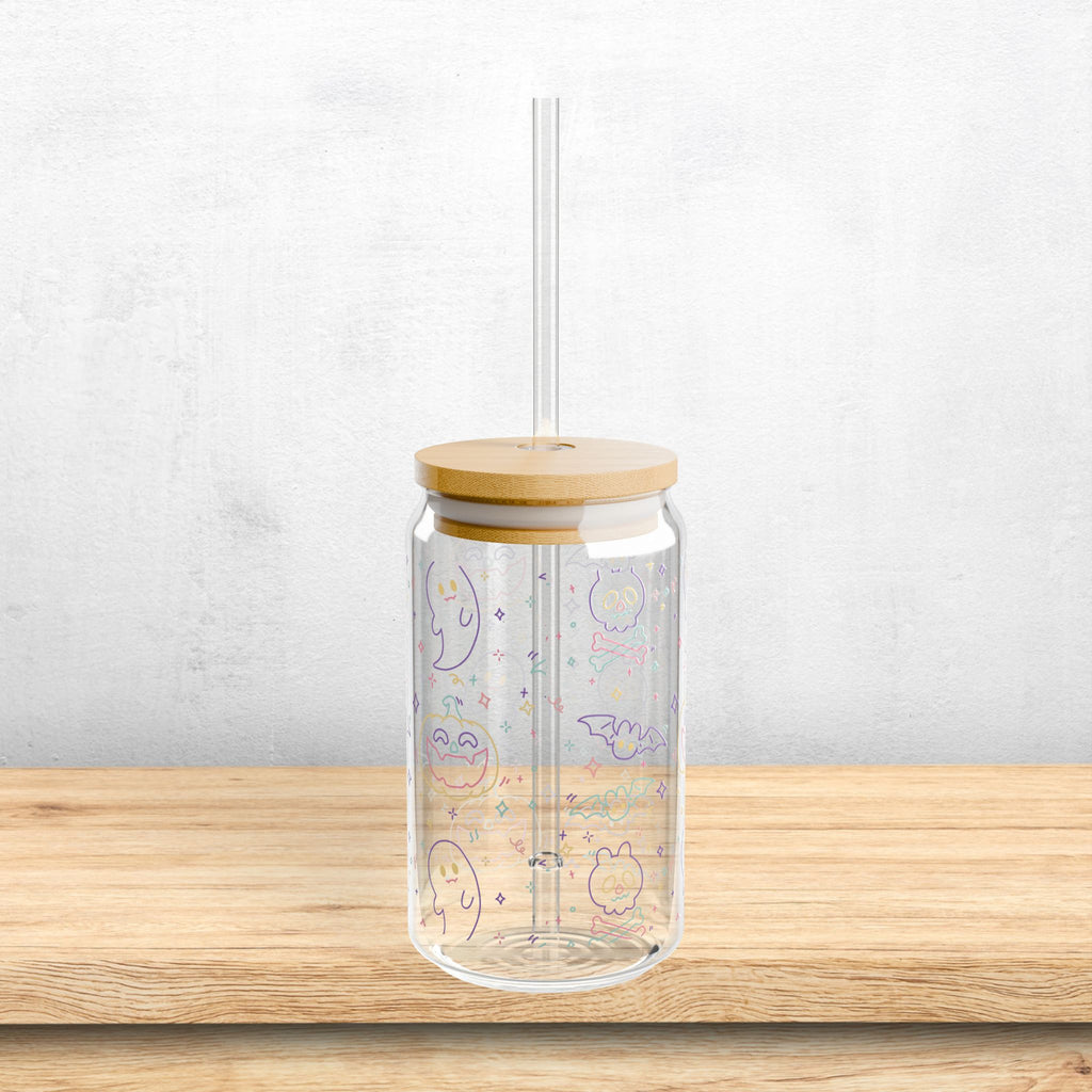 Cute Pastel Ghosts Sipper Glass Jar Halloween Cup