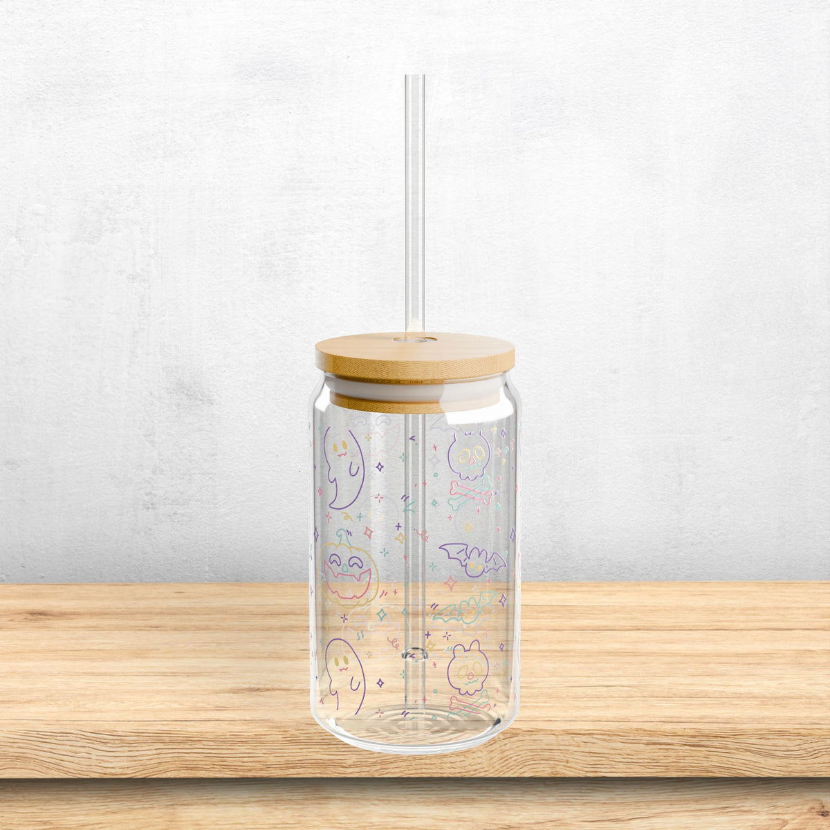 Cute Pastel Ghosts Sipper Glass Jar Halloween Cup