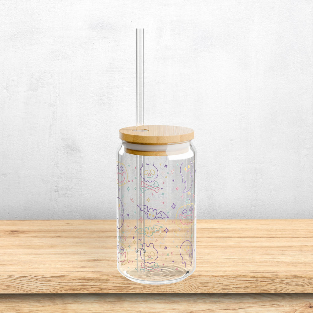 Cute Pastel Ghosts Sipper Glass Jar Halloween Cup