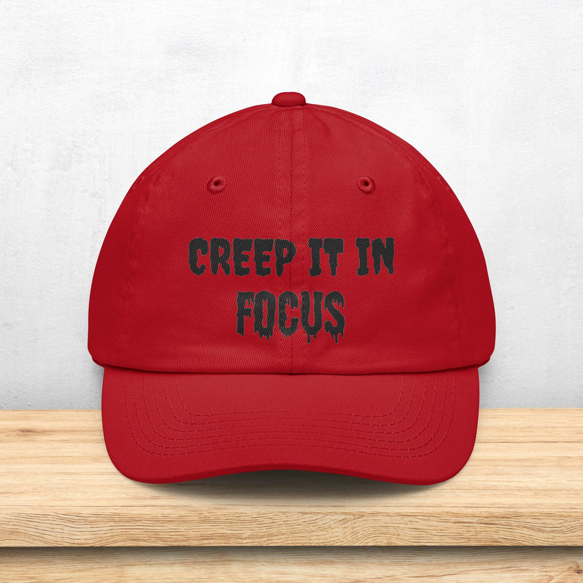Creep It In Focus Dad Hat | Drippy Horror Text, Halloween Baseball Cap | Photographer Photography Pun