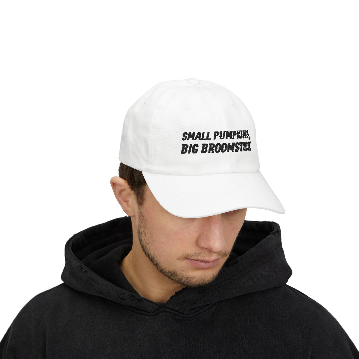 Small Pumpkins Big Broomstick Dad Cap | Funny Halloween Pun Mens Humor | Embroidered Slogan Baseball Hat