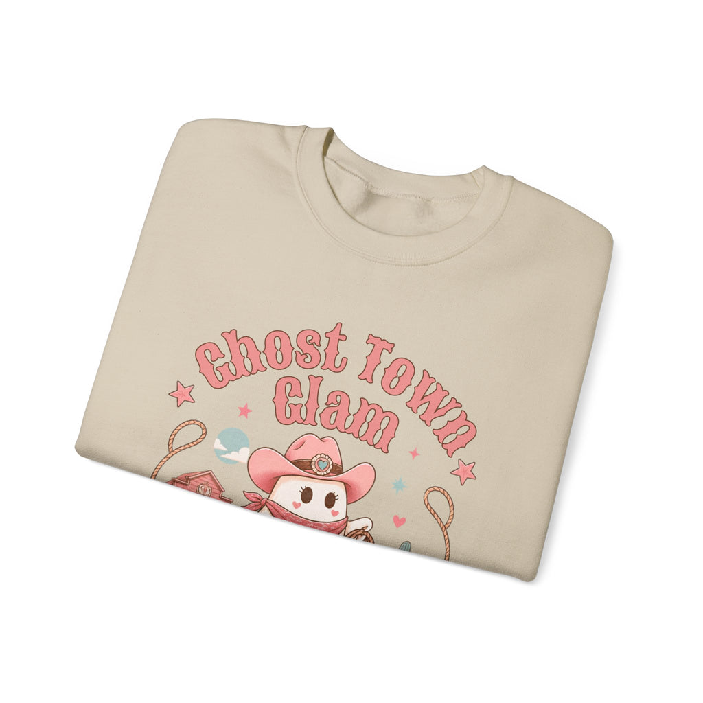 Crewneck Sweatshirt — “Ghost Town Glam” Cute Western Cowboy Cowgirl Ghost Halloween Pullover