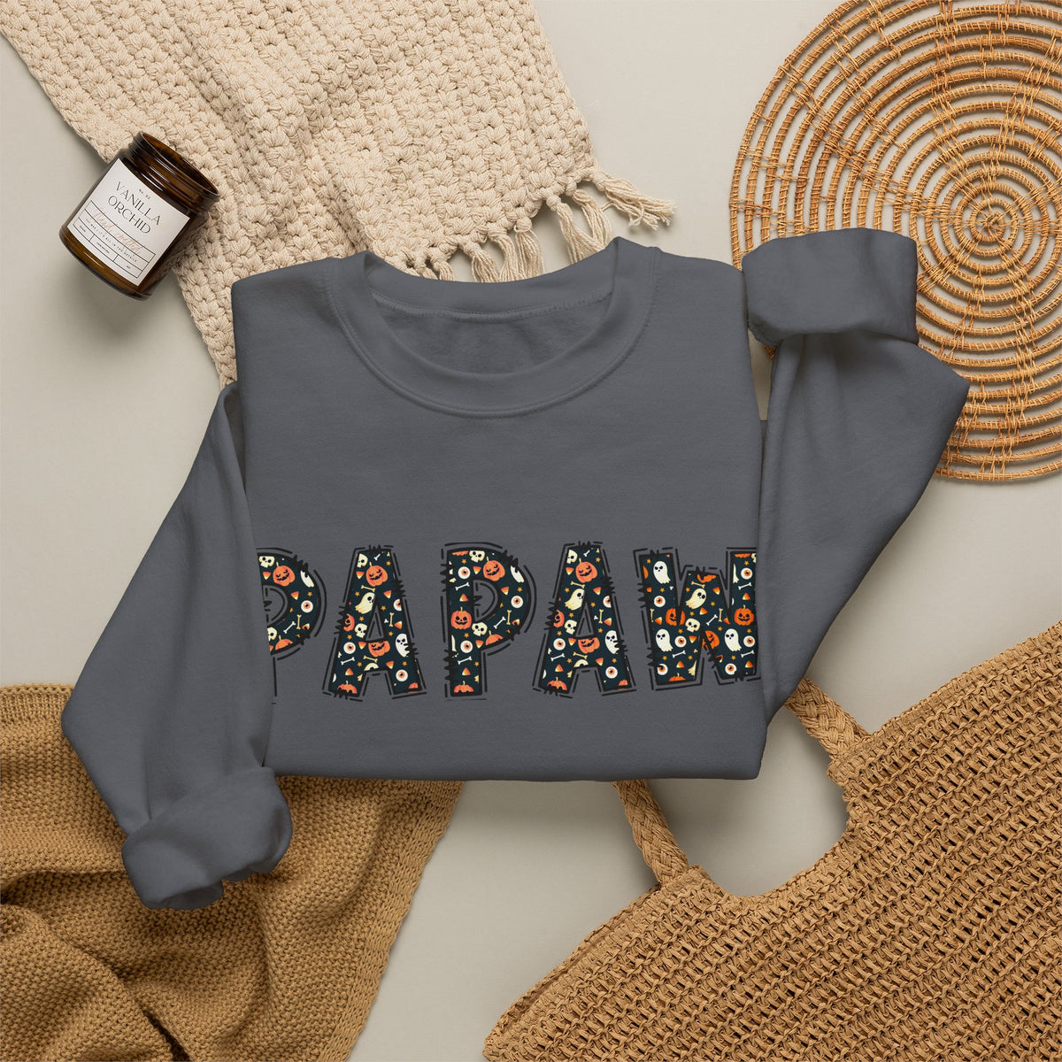 Papaw Pumpkin Skull Halloween Sweatshirt | Grandpa Autumn Crew Halloween Sweater